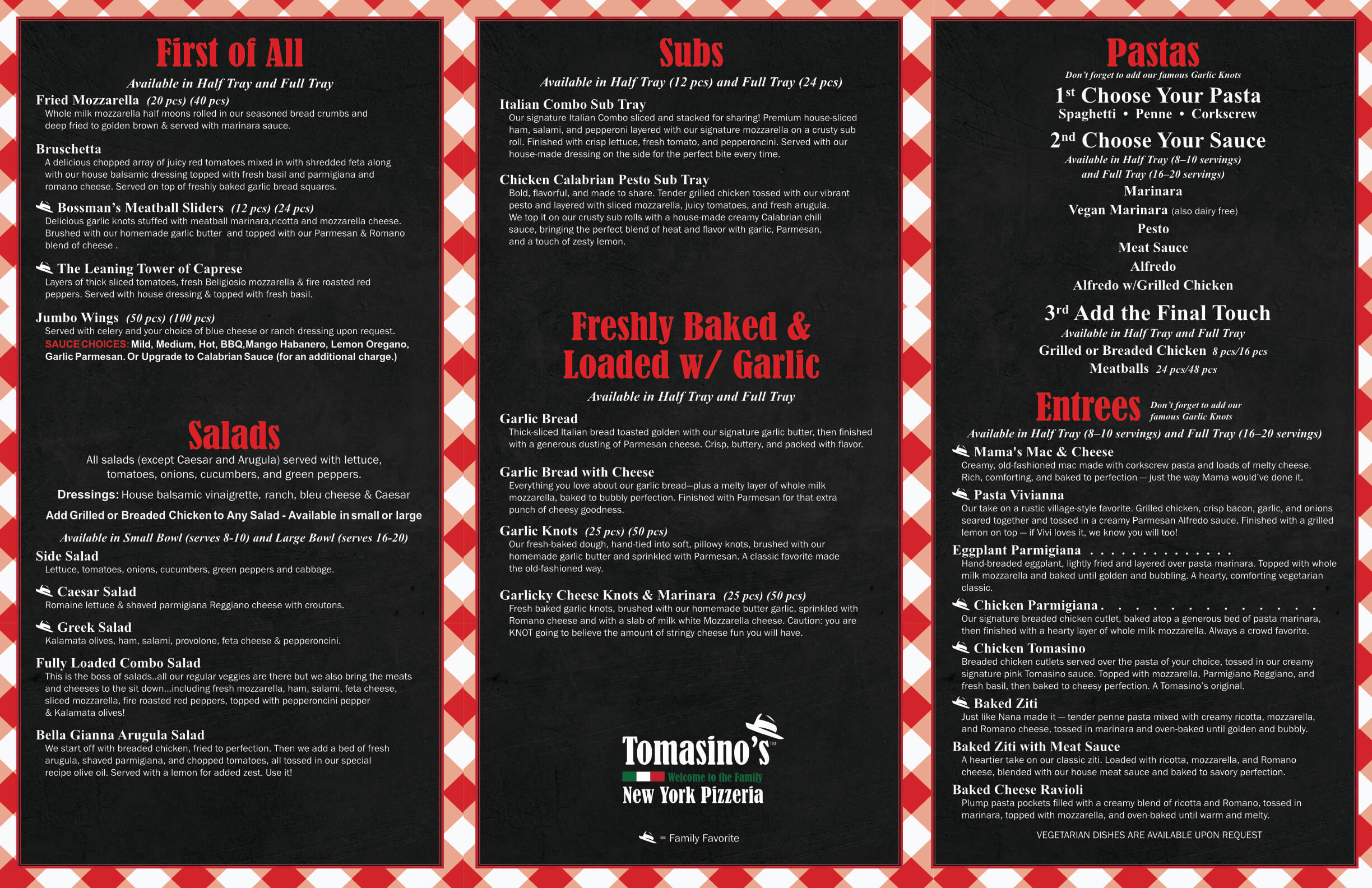 Tomasinos Catering Menu